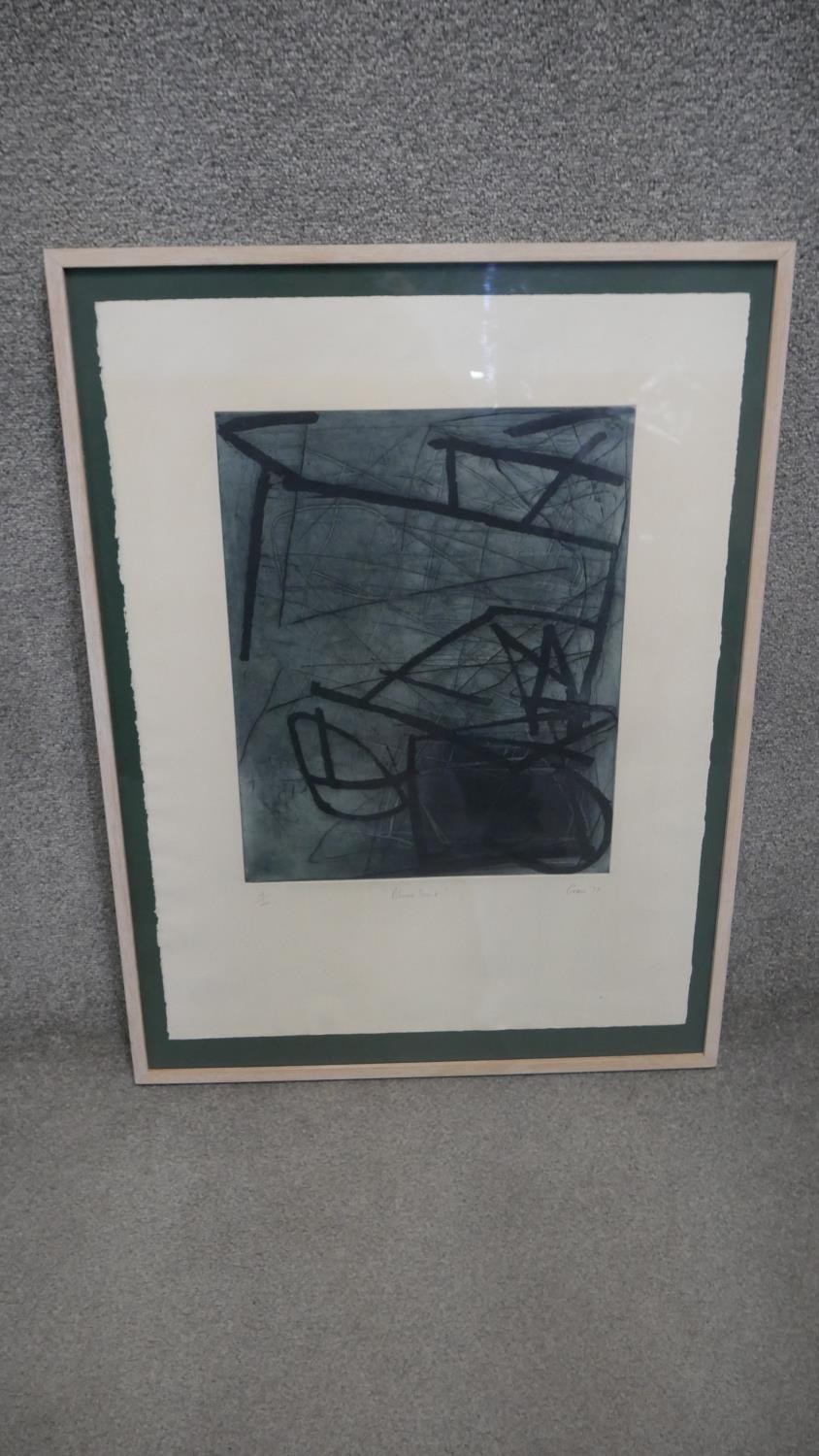 A framed and glazed signed etching with aquataint titled 'Blues Point', an abstract composition. - Image 2 of 6