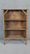 A vintage bamboo dwarf open bookcase. H.104 x W.73 x D.30cm