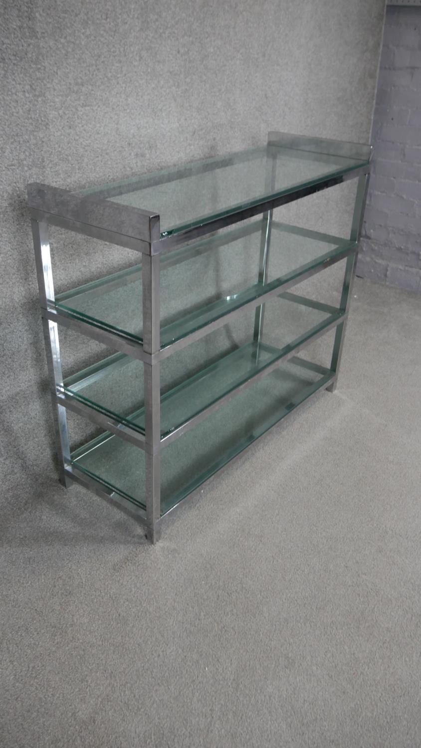 A vintage style chrome framed four tier etagere with plate glass shelves. H.84 W.97 D.36cm - Image 3 of 3