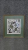 A framed and glazed botanical woodblock print. Indistinctly signed and titled. H.42 W.38cm