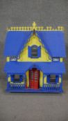 A vintage four bedroom painted dolls house with dolls house furniture. H.57 W.52 D.34
