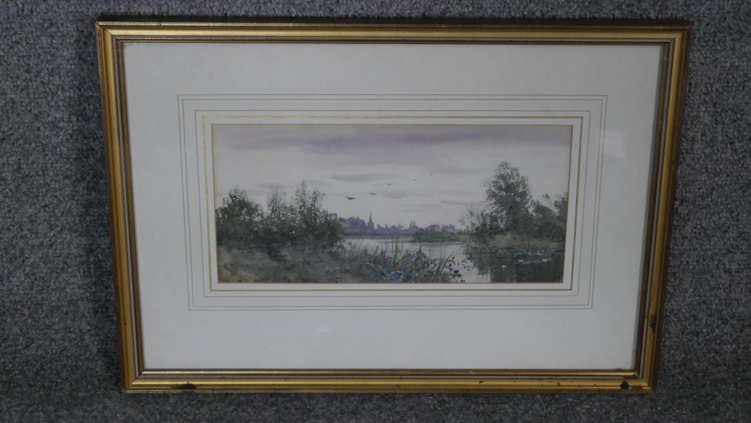 Robert Winchester Fraser (1848 - 1906) A framed and glazed watercolour of Oakley Church with river - Image 2 of 5