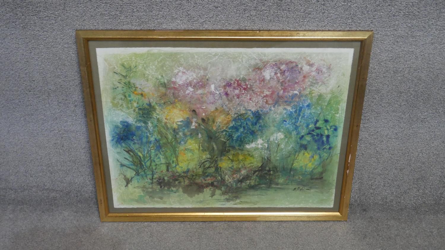 A framed and glazed pastel on paper of flowers. Indistinctly signed. H.66 W.86cm - Image 2 of 4