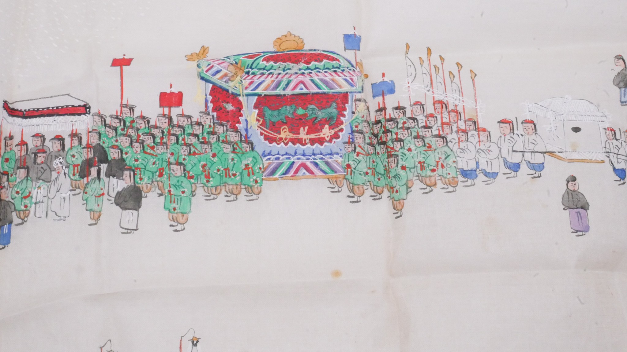 A collection of Chinese hand painted ceramic miniature figures along with a painted festival scene - Image 12 of 14