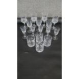 A collection of crystal and cut glass drinking glasses. Including four whisky tumblers, four wine