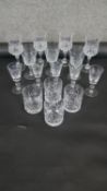A collection of crystal and cut glass drinking glasses. Including four whisky tumblers, four wine