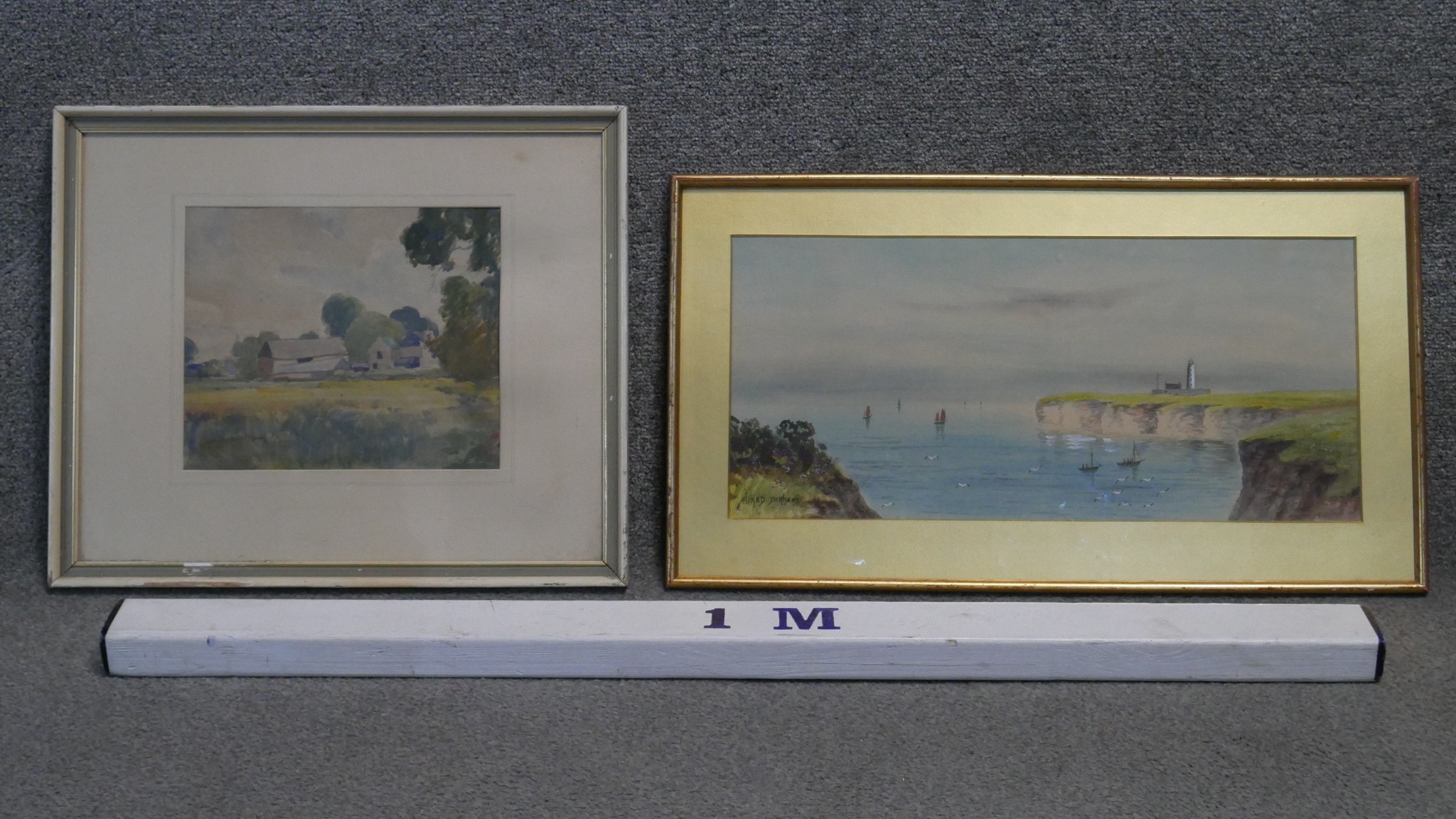 Two framed and glazed watercolours, one depicting Flamborough Head on the Yorkshire Coast, 1922. - Image 2 of 8