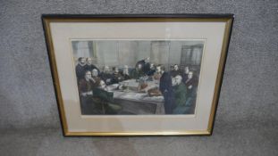 A 19th century black and gold framed and glazed coloured engraving of 'The Cabinet Council of the
