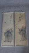 Two framed and glazed Chinese late Ming - Qing period inks on paper. Each one depicting two scholars