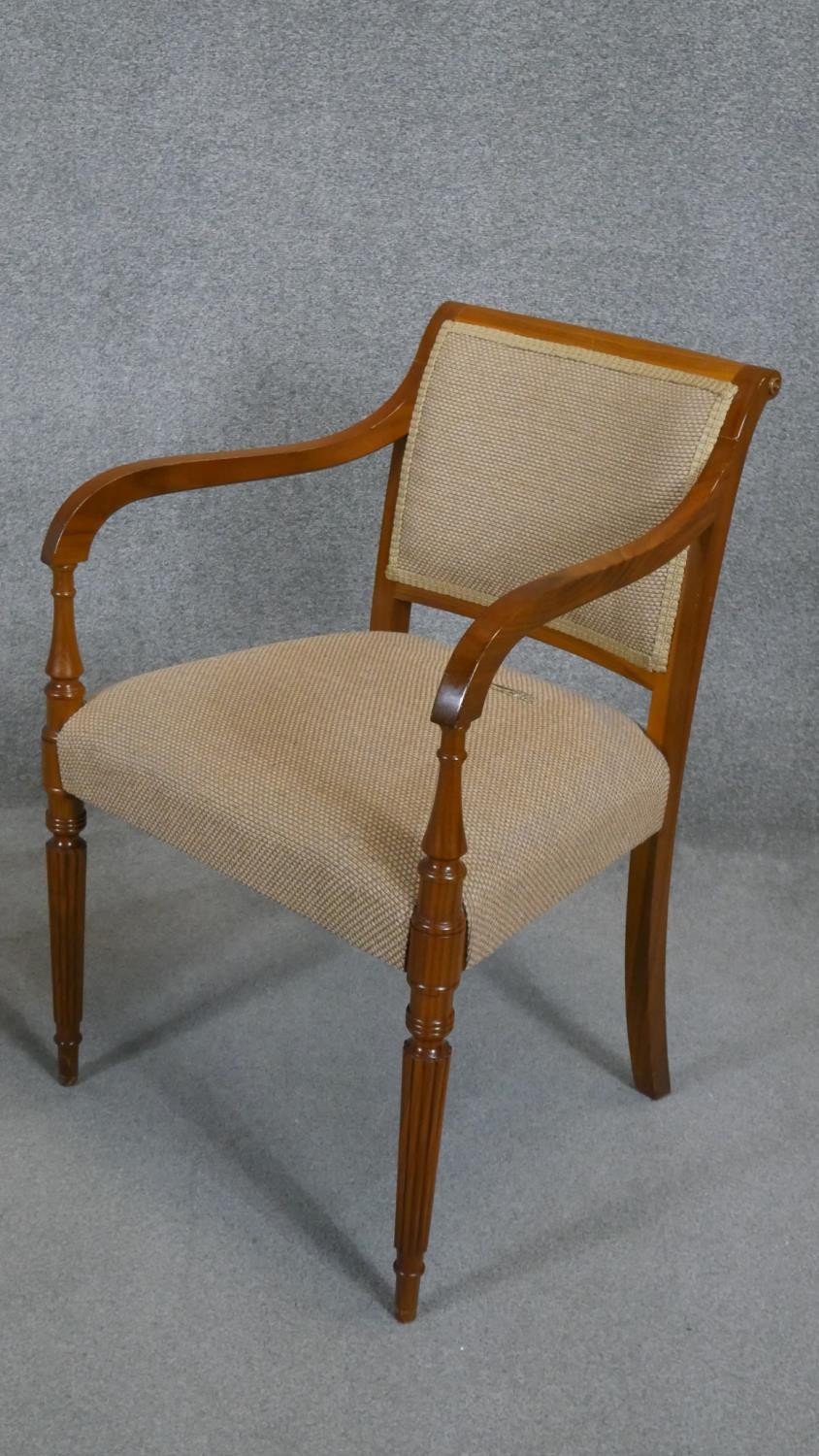 A pair of contemporary late Georgian style armchairs on reeded tapering supports. - Image 3 of 4