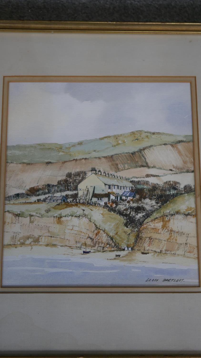 Geoff Bartlett (20th century)- a framed and glazed watercolour 'Fishermans cottages, Kimmeridge, - Image 4 of 9