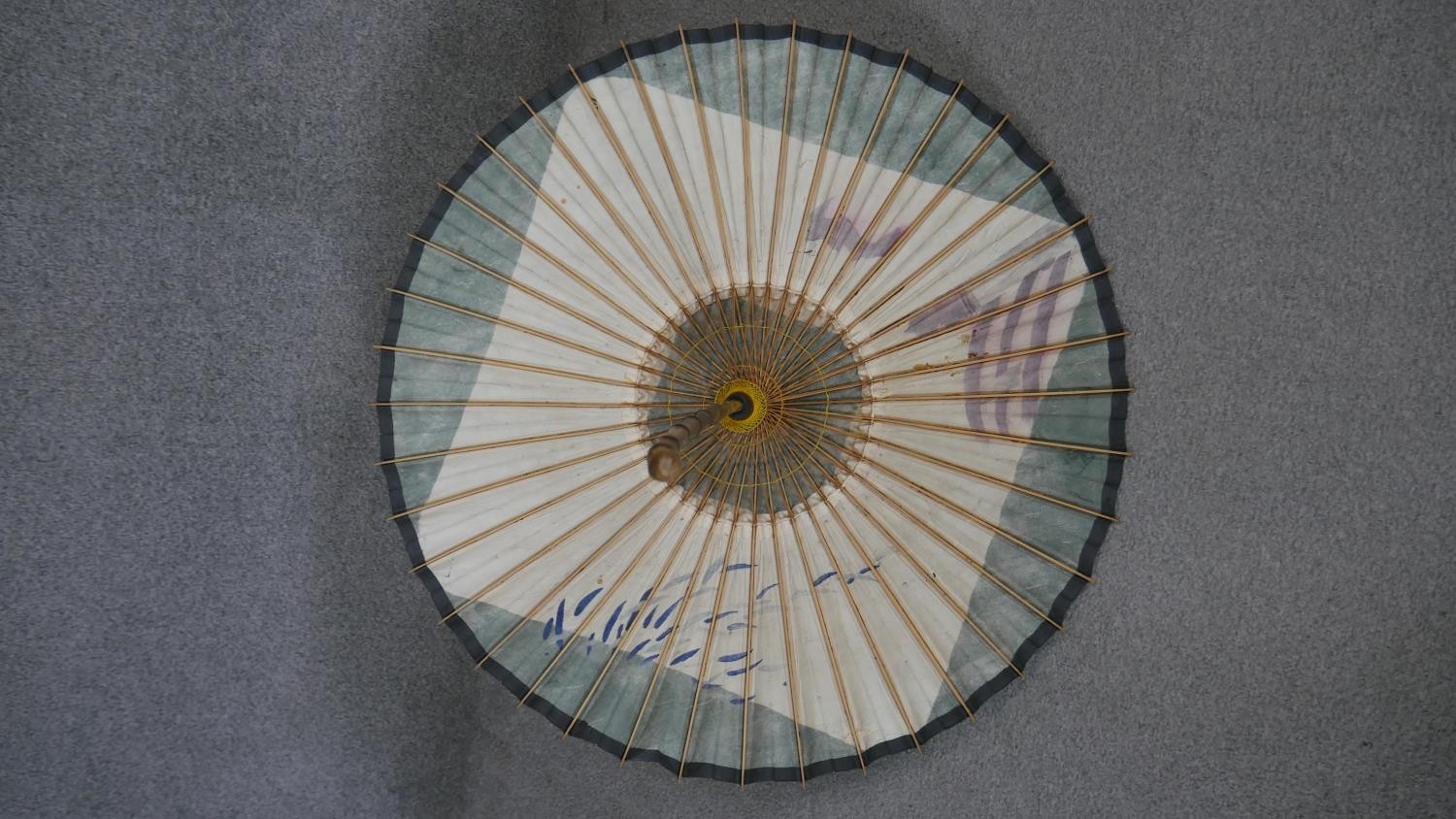 Two antique Chinese parasols, one with a painted wisteria flower design. L.95cm - Image 2 of 5