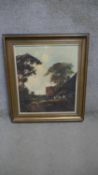 A framed oil on canvas, Continental farmyard scene with geese, indistinctly signed. H.90 W.80cm