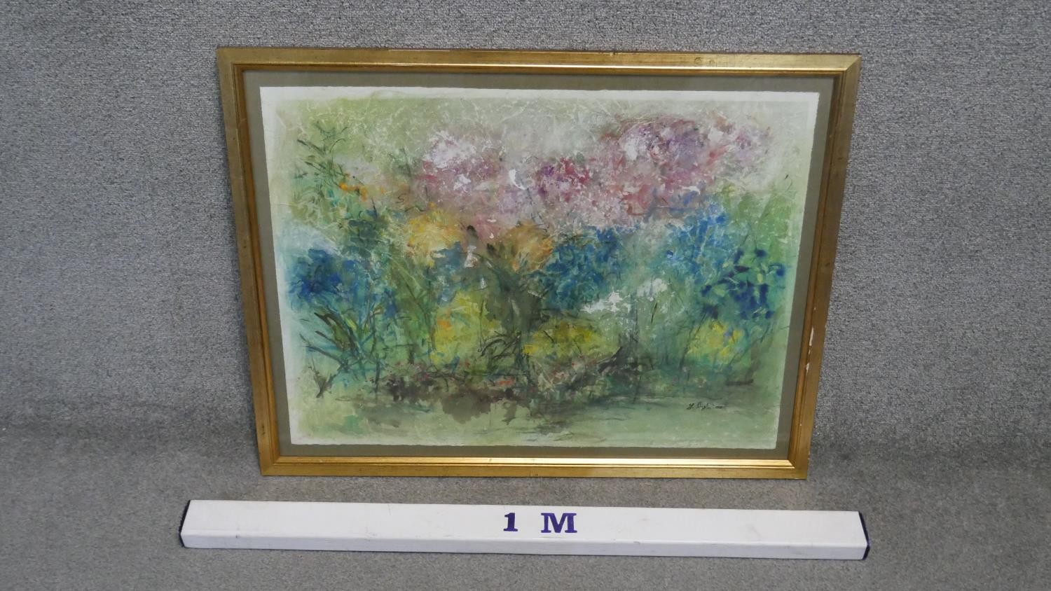 A framed and glazed pastel on paper of flowers. Indistinctly signed. H.66 W.86cm - Image 3 of 4