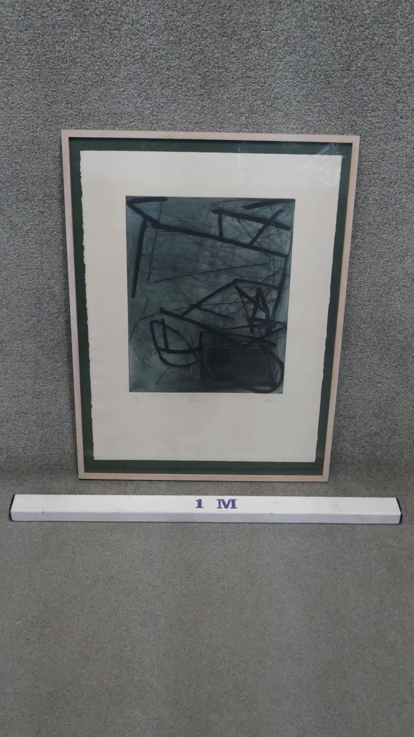 A framed and glazed signed etching with aquataint titled 'Blues Point', an abstract composition. - Image 6 of 6