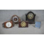 A miscellaneous collection of five vintage mantel clocks.