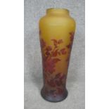 A Galle style amber and red cameo glass vase carved with blossom and leaves. Signed Galle. H.42cm
