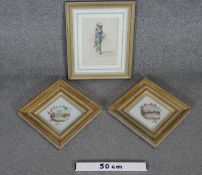 A pair of framed and glazed oils on glass of landscapes, signed T.A. Green with a framed and