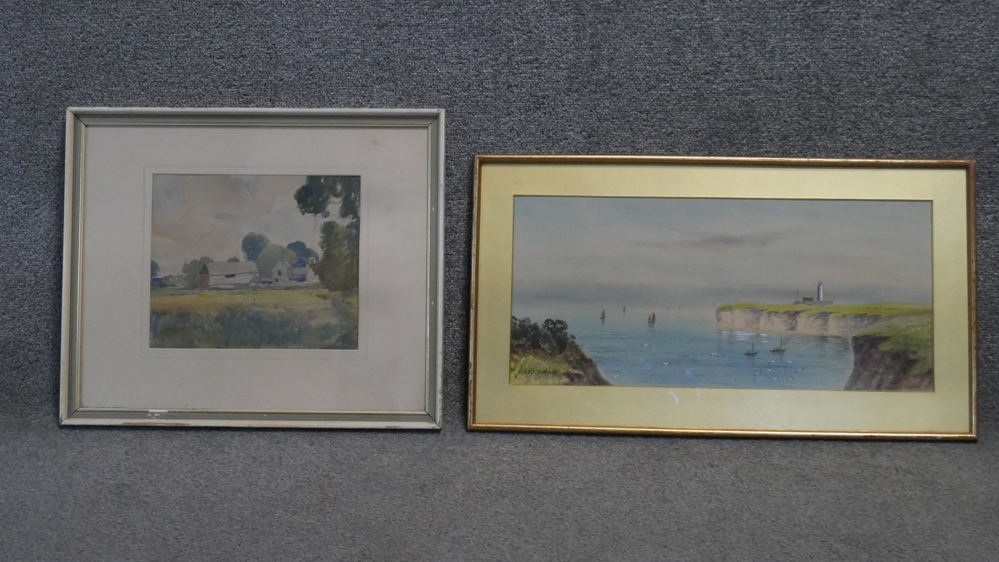 Two framed and glazed watercolours, one depicting Flamborough Head on the Yorkshire Coast, 1922.