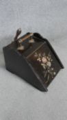 A 19th century coal scuttle with metal lining and original shovel. H.30 W.30 D.40cm