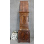 A Georgian mahogany longcase clock with painted dial and eight day movement. For restoration. H.