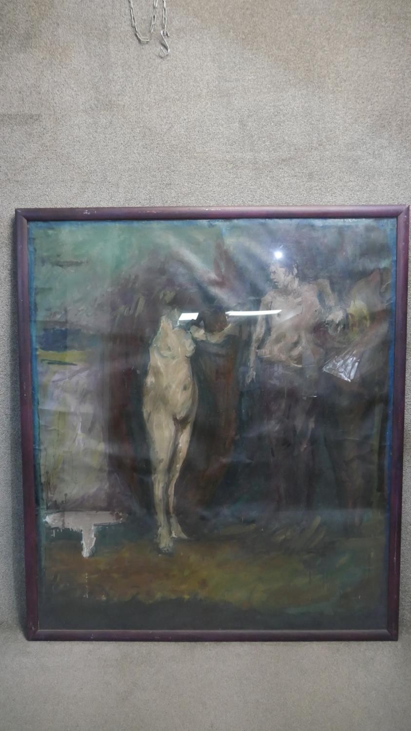 A large framed and glazed oil on paper, A M Creamer, The Story of the Stroud, inscription to the