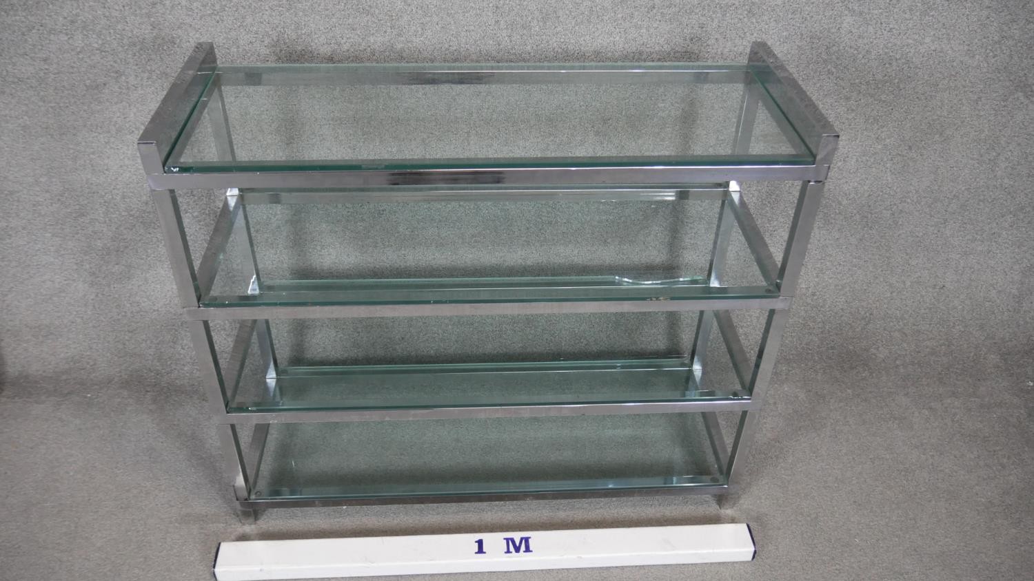 A vintage style chrome framed four tier etagere with plate glass shelves. H.84 W.97 D.36cm - Image 2 of 3