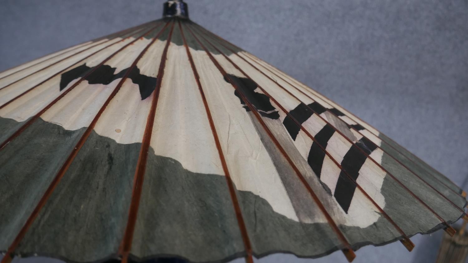 Two antique Chinese parasols, one with a painted wisteria flower design. L.95cm - Image 3 of 5