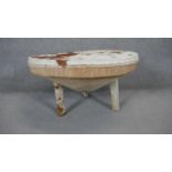 A tribal style drum/table with stretched cow hide top. H.45 Dia.84cm