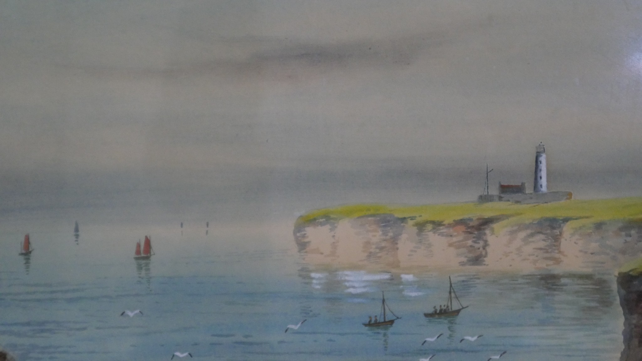 Two framed and glazed watercolours, one depicting Flamborough Head on the Yorkshire Coast, 1922. - Image 7 of 8