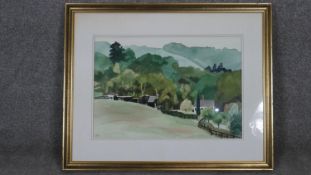 A glazed and framed watercolour, rural landscape, signed and dated John Sewell. H.60 W.74
