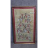 A framed and glazed Chinese watercolour on paper of mythical narrative scene with figures. With