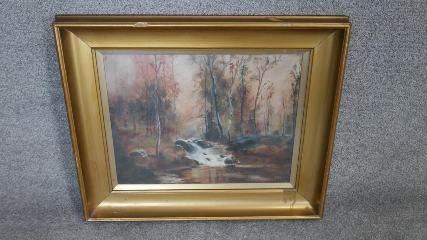 Two framed and glazed watercolor landcapes. One of a woodland river signed A. Potts the other of a - Image 7 of 11