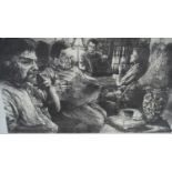 An unframed etching of figures in an interior, titled 'The Waiting' signed and dated in pencil '