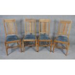 A set of four late 19th century Arts and Crafts influenced light oak dining chairs. H.102.cm