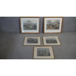 Three framed and glazed Victorian hand coloured engravings of hunting and steeple chase scenes