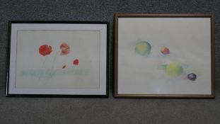 Two framed and glazed coloured pencil drawings on paper by Italian artist Giorgio Taverniti. One