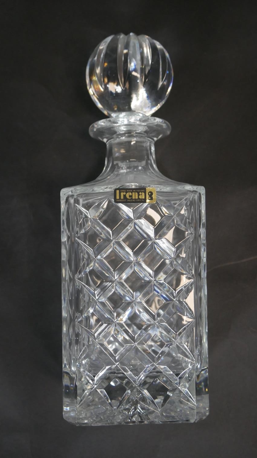 An Irena cut crystal decanter and six whisky tumblers. Makers labels on all. H.16cm - Image 3 of 4