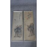 Two framed and glazed Chinese late Ming - Qing period inks on paper. Each one depicting two scholars