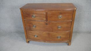 A 19th century mahogany bow fronted chest on shaped bracket feet. h87 w107 d54