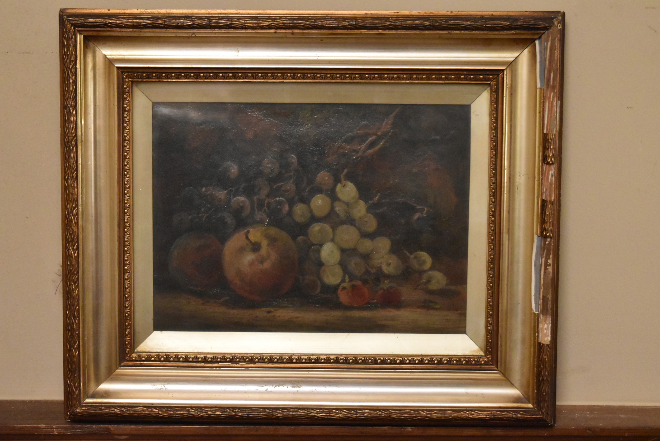After George Claire - A gilt framed 19th century oil on canvas, still life of fruit. Unsigned. H. - Image 2 of 4