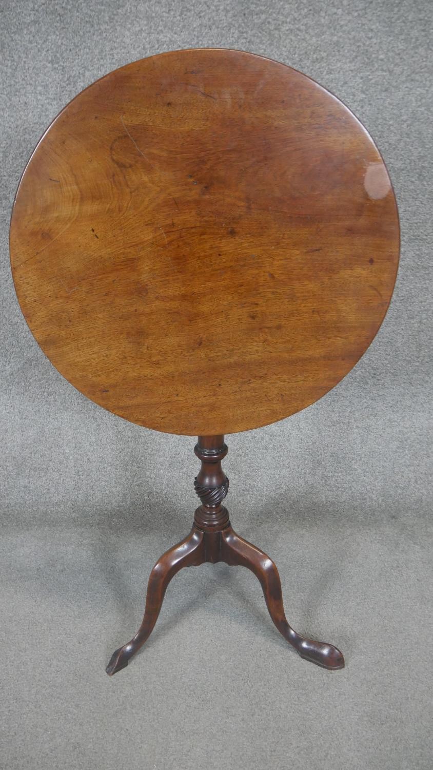 A Georgian mahogany tilt top occasional table on carved tripod cabriole base. H.71 Dia.57cm - Image 2 of 4