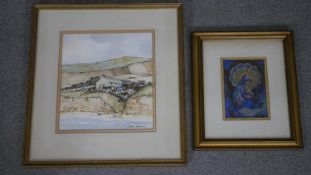 Geoff Bartlett (20th century)- a framed and glazed watercolour 'Fishermans cottages, Kimmeridge,
