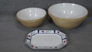 Two vintage Mason Cash & Co glazed ceramic mixing bowls along with an Adams large octagonal