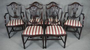 A set of six mahogany Hepplewhite style dining chairs to include two carver armchairs.