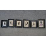 Six framed and glazed Victorian style watercolour profile silhouette pictures, signed G.