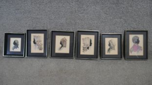 Six framed and glazed Victorian style watercolour profile silhouette pictures, signed G.