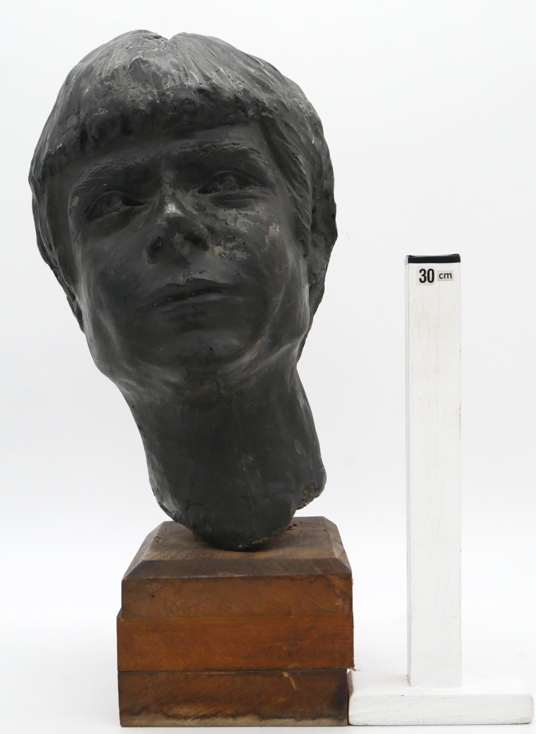 A hollow bronze female sculpted head on wooden stand. H.45cm - Image 5 of 5
