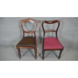 A Victorian mahogany shaped back dining chair along with a similar chair.