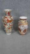 Two early 20th century Japanese Satsuma ware hand painted ceramic vases. Decorated with figurative